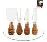 QSZ Coffret de 4 Couteaux à Fromage Personnalisés avec Manche en Bois d'acacia Gravure Personnalisée Nom Texte Couteau a Fromage en Acier Inoxydable Cadeau pour Fêtes Mariages Réunion