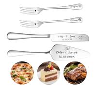 QSZ Ensemble Couteau et Pelle à Gâteau Gravés pour Mariage - Personnalisation avec Vos Noms et Date - Cadeau Personnalisé pour Anniversaire, Saint-Valentin ou Noël (Argent)
