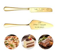 QSZ Ensemble Couteau et Pelle à Gâteau Gravés pour Mariage - Personnalisation avec Vos Noms et Date - Cadeau Personnalisé pour Anniversaire, Saint-Valentin ou Noël (Couteau Ã GÃteau en Or)