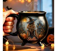 QSZ Mug Chaudron Sorcière Personnalisé Tasse à Café en Céramique pour Femme (Mug sorcière personnalisé)