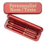 QSZ Stylo Personnalisable à Bille En Bois Rose avec Nom Coffret Stylo Personnalisé au Choix Stylo à Bille Stylo-Plume Cadeaux pour Collègues Enseignants Employés (Stylo-plume personnalisé)