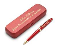 QSZ Stylo Personnalisable à Bille En Bois Rose avec Nom Coffret Stylo Personnalisé au Choix Stylo à Bille Stylo-Plume Cadeaux pour Collègues Enseignants Employés (Stylo en bois personnalisé)