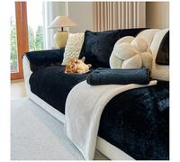 QSZTJJ Housse de canapé en Peluche - Nouvelles Housses de Coussin de canapé, 1/2/3/4 Places Housse de canapé en Forme de L, Housse de Canapé Universelle Antidérapante (Noir,90×90cm)