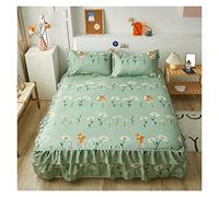 QTANZIQI Housse de Couette 3 pièces, Drap de lit en Coton, Jupe Double, Couvre-lit Marguerite, Housse élastique pour 2 Personnes (Couleur : A, Taille : Code 200 x 220 cm) (Code A 180 x 200 cm)