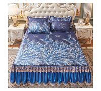 QTANZIQI Housse de Couette pour lit d'été, Jupe Double, Tapis en Soie glacée, Drap Frais, Couvre-lit, Matelas, Drap-Housse élastique (Couleur : A, Taille : Code 180 x 200 cm) (Code A 200 x 220