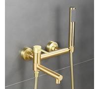 QTANZIQI Mitigeur de Bain-Douche Mural en Or brossé, Robinet à Levier Unique pivotant à 90° avec Ensemble Pomme Tuyau - Accessoires de Salle de Bain de Luxe