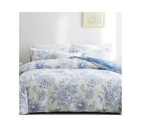 QTANZIQI Parure de lit 3 pièces avec Housse de Couette réversible, Motif Floral botanique Bleu, Ensemble de literie Doux Respirant pour Toutes Les Saisons, Parure de lit avec Fermeture éclair (135