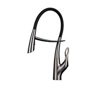 QTANZIQI Robinet de Cuisine en Laiton à poignée Unique extractible avec Ventouse Double Commande pour Eau Froide Chaude, Robinet d'évier Noir Mat à 2 Fonctions (Gris brossé9), Gris brossé9