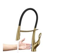 QTANZIQI Robinet de Cuisine en Laiton à poignée Unique extractible avec Ventouse Double Commande pour Eau Froide Chaude, Robinet d'évier Noir Mat à 2 Fonctions (Titanium Gold1),Titanium Gold1