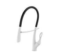 QTANZIQI Robinet de Cuisine en Laiton à poignée Unique extractible avec Ventouse Double Commande pour Eau Froide Chaude, Robinet d'évier Noir Mat à 2 Fonctions (Blanc), Blanc