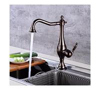 QTANZIQI Robinet de Cuisine Vintage en Laiton Noir, mitigeur pivotant à 360 ° pour Eau Chaude Froide, Robinet d'évier de Style théière rétro, mélangeur d'évier de Cuisine (Marron avec Tuyau