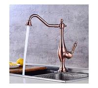 QTANZIQI Robinet de Cuisine Vintage en Laiton Noir, mitigeur pivotant à 360 ° pour Eau Chaude Froide, Robinet d'évier de Style théière rétro, mélangeur d'évier de Cuisine (Or Rose avec Tuyau