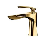 QTANZIQI Robinet de Salle de Bain chromé - Robinet d'eau Chaude Froide à poignée Unique pour évier Mélangeur de lavabo élégant Mp19 1 Finition dorée Facile à Installer