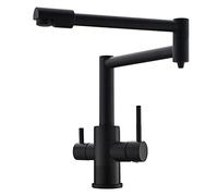 QTANZIQI Robinet d'évier de Cuisine Noir avec Eau Potable, Remplissage de Pot rétractable Pliable, Double Bras pivotant, mitigeur Chaud Froid à Double poignée en Laiton, Haut (Court)