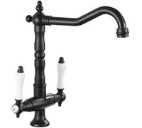 QTANZIQI Robinet d'évier pour Bar, Ferme Commerciale, mélangeur d'eau Chaude Froide à Double poignée monté sur Le Pont, Finition Bronze Antique, Grue de Cuisine, Robinet monotrou