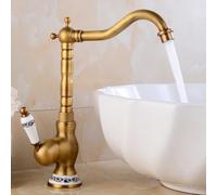 QTANZIQI Robinets de lavabo robinets de Salle de Bains en Laiton Vintage mitigeur à Levier en céramique pivotant à 360 ° Chaud Froid Antique Haut