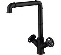 QTANZIQI Robinets d'évier de Cuisine Style Industriel Rotation à 360 ° Mélangeur d'eau Chaude Froide Robinet mitigeur Monobloc en Laiton monotrou monté sur Le Pont Robinet d'évier à