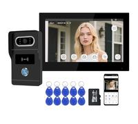 QttyElok 2 Fils Visiophone Connecté Filaire, Kit Interphone Vidéo WiFi Tuya avec Écran Tactile Couleur de 7", Sonnette avec Caméra 1080P Vision Nocturne IP65, Déverrouillage APP/Carte RFID