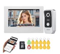 QttyElok Vidéophone Intelligent WiFi Tuya 2 Fils, 1080P Caméra Vidéo avec Moniteur Écran Tactile de 7", Audio Bidirectionnel, Déverrouillage via APP &Carte RFID, Détection de Mouvement, Étanche IP65