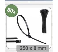 Quadrios 25CA695 25CA695 Serre-câble 250 mm 8 mm noir réouvrable, avec fermeture à levier, stabilisé aux UV, résistant aux intempéries 50 pc(s)