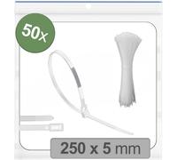 Quadrios 25CA708 25CA708 Serre-câble 250 mm 5 mm blanc réouvrable, avec fermeture à levier, stabilisé aux UV, résistant aux intempéries 50 pc(s)