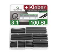 Quadrios Lot de 100 gaines thermorétractables avec colle intérieure Boîte de 100 tubes avec taux de rétreint élevé 3/1 Haute qualité Étanche Qualité industrielle Noir