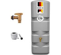 Quadro Regentonne Wandmontée, ensemble complet de 170 litres, couleur gris béton | inclut un robinet de vidange en plastique et un raccord pour gouttière. Solution compacte pour une installation mural