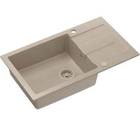 QUADRON Christian 136 XL Evier de cuisine en granit beige, dimensions : 78 x 45 x 18,5 cm, avec siphon manuel et égouttoir, 1 bac encastrable