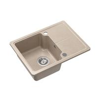 QUADRON Evier BABY JOHNNY 116 GraniteQ River Sand, Evier de cuisine en granit, Evier encastré 1 bac en 58 x 44 x 18 cm, couleur: beige, Evier en granit, Evier 1 bac, avec siphon, avec égouttoir