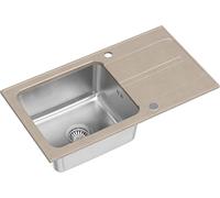 QUADRON Evier Beige + Acier | Taille 78 x 43 x 20 cm | Evier en granit RALPH 111 Evier simple de cuisine avec chambre en acier | granit & inox | avec siphon et bouchon à visser | avec égouttoir