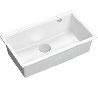 QUADRON Evier cuisine 1 bac Granit | Taille 70 x 37 x 23,5 cm Couleur: Blanc + Acier (Bac Encastré) | LOGAN 110 Evier de cuisine simple | Evier à encastrer sous le meuble à partir de 80 cm