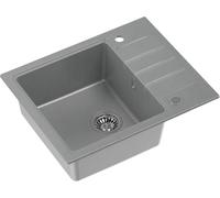 QUADRON Evier cuisine 1 bac | Taille 62 x 50 x 20 cm, Couleur: Gris et Acier | PETER 116 Granit Evier simple de cuisine | Evier en granit | avec siphon manuel et égouttoir