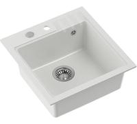 QUADRON Evier cuisine granit | Taille 50 x 52 x 20 cm, Beige + Acier | PETER 110 granit Evier simple bassin | Evier encastré avec trou pour robinet | evier cuisine 1 bac