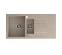 QUADRON Evier de Cuisine en Granit | Dimensions : 99,5 x 50 x 20 cm, Couleur : Beige | BRUCE 156 Evier de Cuisine Monocuve, 1,5 bassin Evier de Cuisine avec siphon manuel