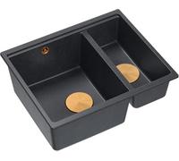 QUADRON Evier double bassin Evier de cuisine Granit | Dimensions 55,5 x 46 x 22 cm, Noir + Cuivre Pvd (Evier Encastrable) | LOGAN 150 Evier à encastrer sous armoire à partir de 60 cm