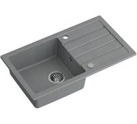 QUADRON Evier en Granit Monocuve | Taille 77 x 44 x 17,5, Couleur : Gris | JERRY 111 Evier de Cuisine Monocuve | Evier en Granit | avec siphon manuel et égouttoir