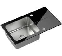 QUADRON Evier en verre Evier cuisine | Taille 77 x 44 x 19 cm, Couleur: Noir | HUGH 111 Verre trempé Evier monocuve | Evier de cuisine simple en acier inoxydable | evier cuisine 1 bac