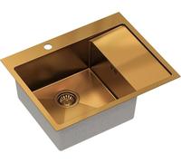 QUADRON Evier inox monocuve | Taille 62 x 48 x 20 cm Couleur : cuivre Pvd | RUSSEL 116 Evier simple de cuisine avec chambre en acier Evier en acier inoxydable | avec siphon