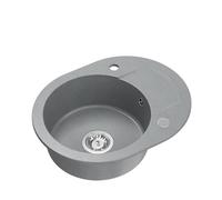 QUADRON Evier rond cuisine Gris et Acier | Taille 46 X 58,5 X 17,5 diamètre Ø 38 | JOHNNY 216 granit Evier en granit | Evier encastré avec trou pour robinet | Evier monocuve Evier de cuisine