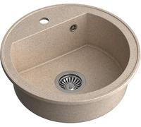 QUADRON Evier rond cuisine | Taille 51 x 51 x 18 cm, Diamètre Ø 43, Beige & Acier | JOHNNY 210 Granit Evier en granit | Evier encastré avec trou pour robinet | Evier monocuve cuisine
