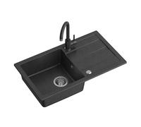 QUADRON GO MAX Evier de cuisine en granit | Dimensions : 77 x 44 x 17,6 cm Noir | Evier encastrable avec robinet