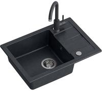 Quadron GO Smart Evier de cuisine en granit | Dimensions : 62 x 44 x 17,5 cm Noir | Evier encastrable avec robinet