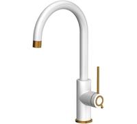 Robinet de cuisine QUADRON JODIE Q LINE SLIM SteelQ, 35,5 cm, robinet de cuisine en acier inoxydable, mélangeur à 360°, robinet pour cuisine QFix, blanc et cuivre PVD