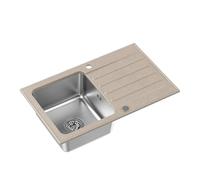 QUADRON Kenneth 111 Evier de cuisine en acier inoxydable, beige, dimensions : 78 x 48 cm, avec chambre en acier, granit et acier inoxydable, avec siphon et bouchon à vis, égouttoir