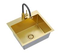 Quadron Luke 100 Évier en acier inoxydable 50 x 45 x 20 cm Siphon Flex | Ensemble d'évier encastrable et évier avec bonde, mitigeur d'évier, robinet et bec flexible pour la cuisine