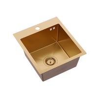 Quadron LUKE 90 Évier Inox 40x45x20 cm 1 Bac Siphon Cuivre PVD Encastrable | Cuve Simple de Cuisine & Bassin avec Vidage. Équipement avec Trop-Plein, Bonde & Raccordement pour Meuble Moderne