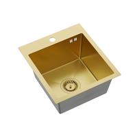 Quadron LUKE 90 Évier Inox 40x45x20 cm 1 Bac Siphon Or PVD Encastrable | Cuve Simple de Cuisine & Bassin avec Vidage. Équipement avec Trop-Plein, Bonde & Raccordement pour Meuble Moderne