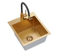 Quadron LUKE 90 Évier Inox 40x45x20 cm Siphon Mitigeur Flex Cuivre PVD | Cuve de Cuisine & Bassin avec Vidage. Set Robinet avec Douchette, Bec Orientable, Bonde & Trop-Plein pour Meuble