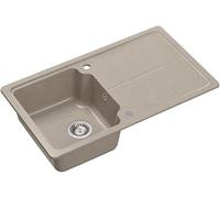 QUADRON NEAL 111 Evier en granit pour cuisine, dimensions : 86 x 50 x 20,5 cm, beige, Evier de cuisine à cuve unique, ensemble : Evier en granit + siphon manuel + cache