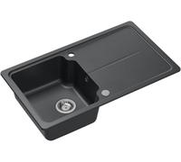 QUADRON NEAL 111 Evier en granit pour cuisine, dimensions : 86 x 50 x 20,5 cm, noir, Evier de cuisine à cuve unique, ensemble : Evier en granit + siphon manuel + cache-bon